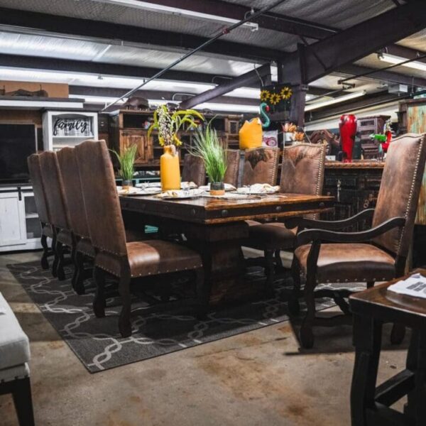 Condesa 10' metal band double pedestal dining table