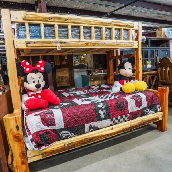 Cedar log bunk beds twin Xl over Queen